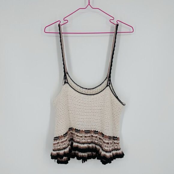 American Eagle Crochet Tie Waist Peplum Cropped Tank Top Size L Boho Festival - Picture 2 of 9